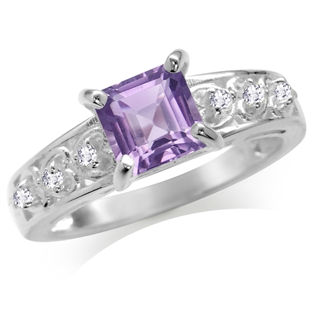 Silvershake Natural African Amethyst and White Topaz 925 Sterling Silver Engagement Ring 