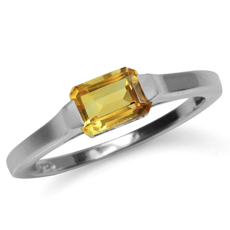 1.04ct. Genuine Octagon Shape Citrine White Gold Plated 925 Sterling Silver Solitaire Ring