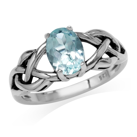 1.5ct. Genuine Blue Topaz 925 Sterling Silver Celtic Knot Solitaire Ring