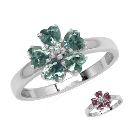 Simulated Color Change Alexandrite 925 Sterling Silver Heart Flower Ring