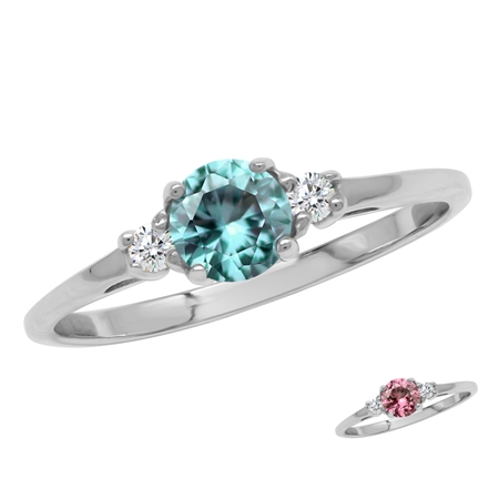 Petite Simulated Color Change Alexandrite & White CZ 925 Sterling Silver Promise Ring