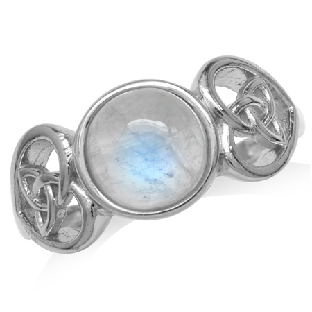 Natural Moonstone 925 Sterling Silver Triquetra Celtic Knot Heart Ring
