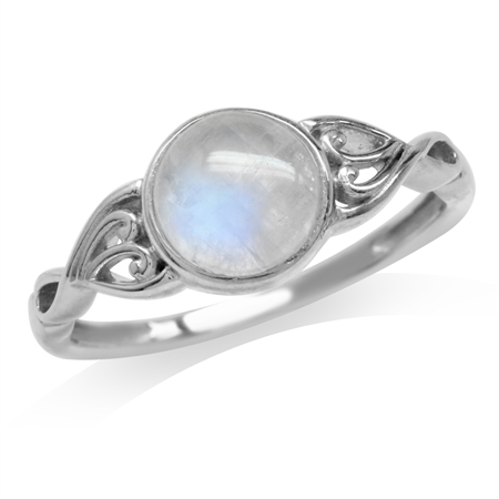 Natural Moonstone White Gold Plated 925 Sterling Silver Victorian Style Solitaire Ring