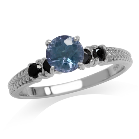 1.3ct. Color Change Alexandrite Doublet & Black Spinel 925 Sterling Silver Engagement Ring