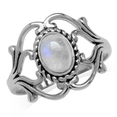 Natural Moonstone 925 Sterling Silver Victorian Style Rope Ring