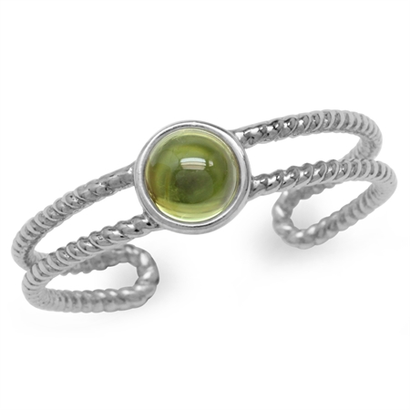 Cabochon Peridot White Gold Plated 925 Sterling Silver Rope Solitaire Adjustable Ring