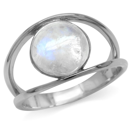 Natural Moonstone White Gold Plated 925 Sterling Silver Solitaire Ring
