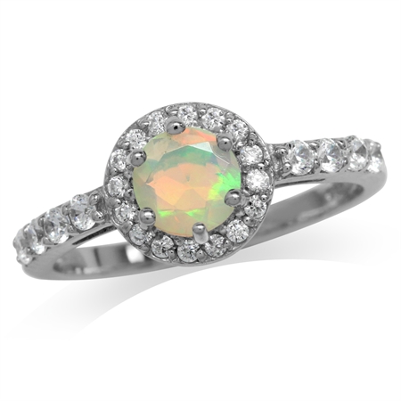 Genuine Opal White Gold Plated 925 Sterling Silver Engagement Ring