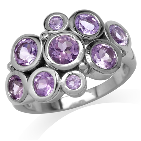 2.19ct. Natural Amethyst White Gold Plated 925 Sterling Silver Bezel Set Cluster Ring
