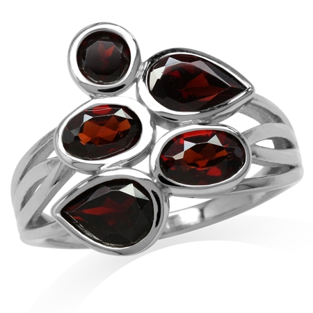 3.14ct. Natural Garnet White Gold Plated 925 Sterling Silver Cluster Ring