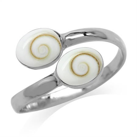 Shiva Shell White Gold Plated 925 Sterling Silver Bypass Adjustable Ring