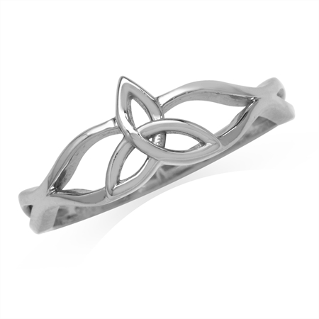 White Gold Plated 925 Sterling Silver Triquetra Celtic Knot Ring