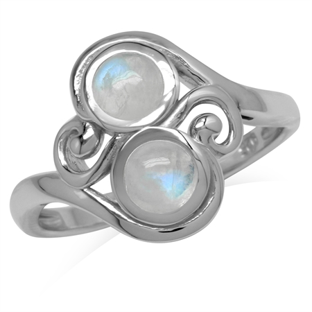 5MM Natural Round Shape Moonstone 925 Sterling Silver Swirl & Spiral Style Ring