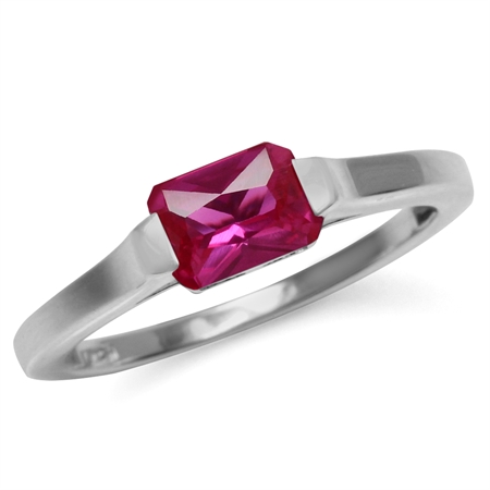 Created Octagon Pink Tourmaline October Birthstone 925 Sterling Silver Solitaire Promise Ring