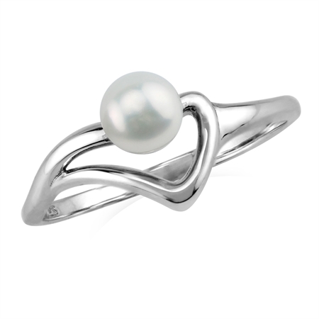 White Cultured Freshwater Pearl 925 Sterling Silver Minimalist Solitaire Ring