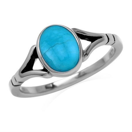 8X6mm American Stabilized Turquoise 925 Sterling Silver Solitaire Ring