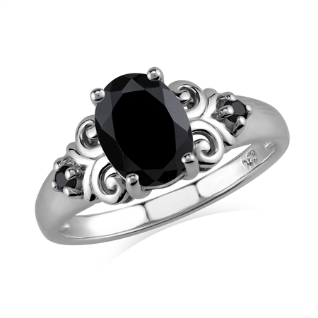 Natural 1.92 CTW Black Onyx 9X7mm 925 Sterling Silver Victorian Style Ring