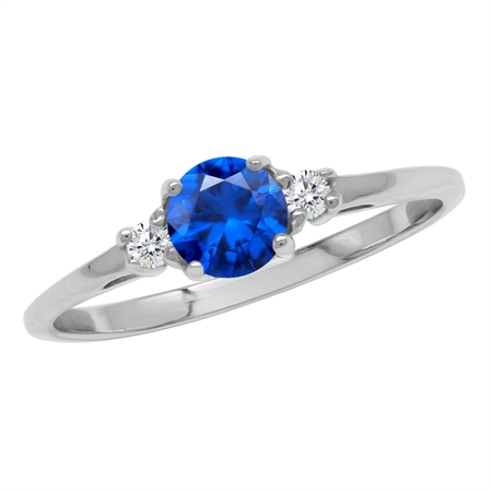 5mm Petite Created Round Shape Blue Sapphire 925 Sterling Silver Promise Ring