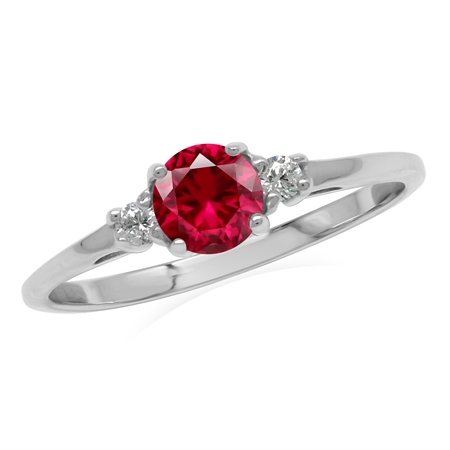 5mm Petite Simulated Round Shape Red Ruby 925 Sterling Silver Promise Ring