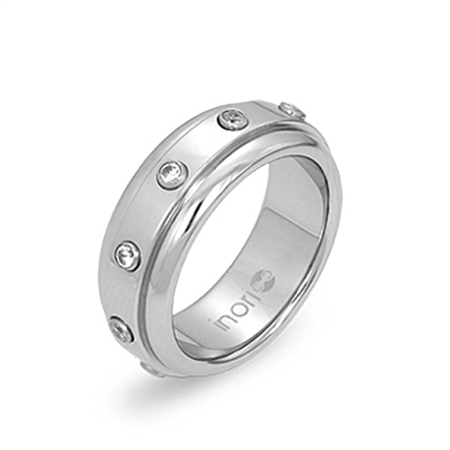 Men's 8MM Wide CZ Stainless Steel Band Ring by Inori