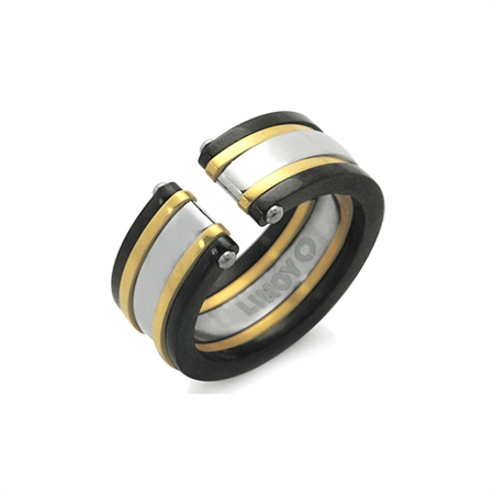 9MM Mens 3-Tone Stainless Steel Wide Band Ring