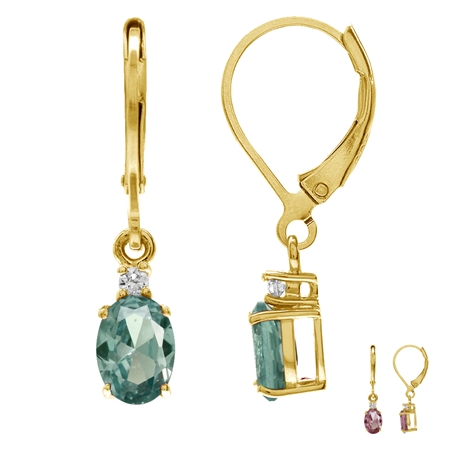 7X5mm Created Color Change Alexandrite 18K Gold Plated 925 Sterling Silver Leverback Dangle Earrings