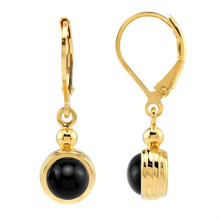 6MM Natural Black Onyx 18K Gold Plated 925 Sterling Silver Minimalist Casual Leverback Earrings