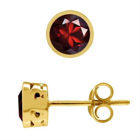 5MM Petite Natural Round Shape Red Garnet 18K Gold Plated 925 Sterling Silver Filigree Stud Earrings