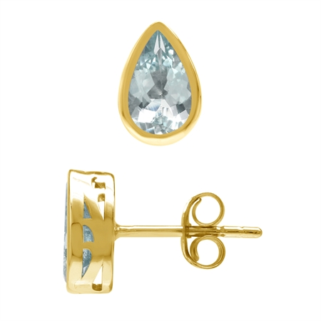 Genuine Light Blue Aquamarine 18K Gold Plated 925 Sterling Silver Business Attire Stud Earrings