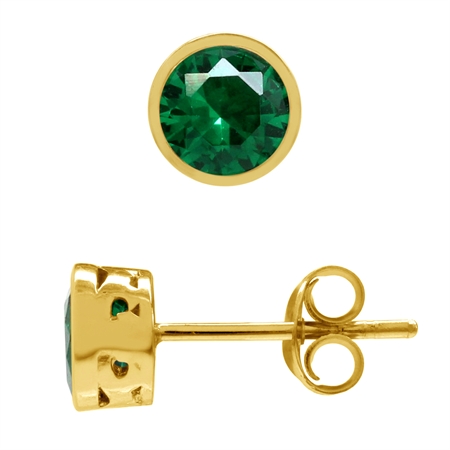 5MM Petite Created Nano Green Emerald 18K Gold Plated 925 Sterling Silver Filigree Stud Earrings