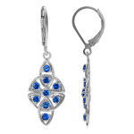 Created Blue Sapphire 925 Sterling Silver Filigree Triquetra Celtic Knot Leverback Earrings