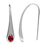 1.5ct. Created Red Ruby White Gold Plated 925 Sterling Silver Modern Style Hook Earrings