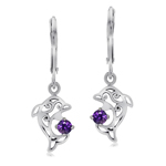 Natural Amethyst 925 Sterling Silver Dolphin Filigree Leverback Dangle Earrings
