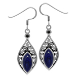 Genuine Lapis Lazuli & Spinel 925 Sterling Silver Scroll/Filigree Drop Dangle Earrings