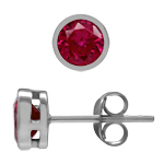 Petite 5 mm Round Created Red Ruby 925 Sterling Silver Bezel Set Stud Earrings