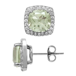 4.12ct. 8MM Natural Cushion Shape Green Amethyst 925 Sterling Silver Halo Stud Earrings