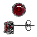 Created Red Ruby Black Rhodium Plated 925 Sterling Silver Victorian Style Stud Post Earrings