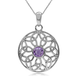 Natural Amethyst 925 Sterling Silver Triquetra Celtic Knot Circle Pendant w/ 18 Inch Chain Necklace