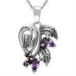 Natural Amethyst 925 Sterling Silver Leaf Vintage Style Pendant w/ 18 Inch Chain Necklace