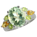 4.32ct. Natural Green Amethyst, Peridot & Citrine 925 Sterling Silver Cocktail Ring