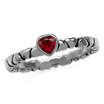Simulated 4mm Red Ruby 925 Sterling Silver Stackable Heart Solitaire Ring