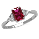 Created Red Ruby Octagon 7x5 mm 925 Sterling Silver Engagement Ring