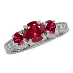 Created Red Ruby 925 Sterling Silver 3-Stone Anniversary Engagement Ring