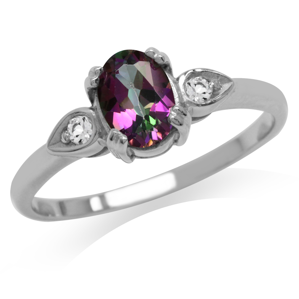 Mystic Fire  White Topaz 925 Sterling Silver Engagement Ring SizeSz ...