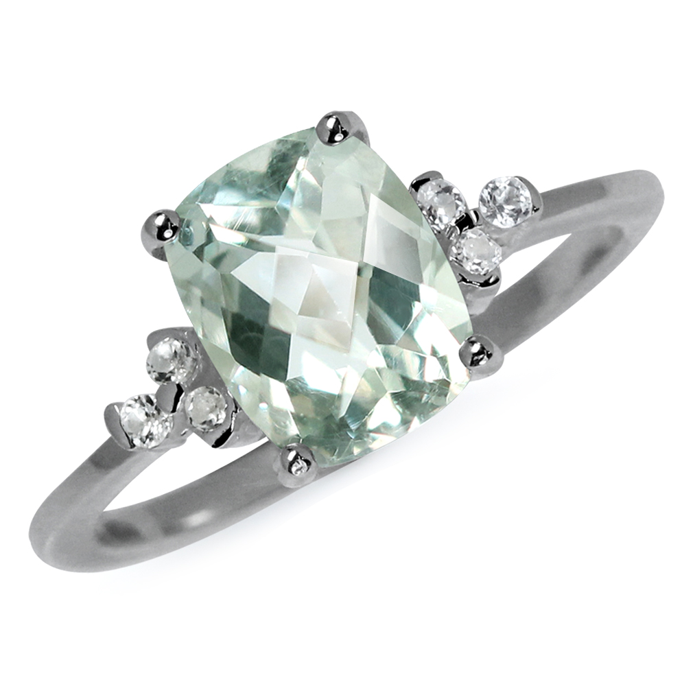 ... . Green Amethyst  White Topaz 925 Sterling Silver Engagement Ring 6