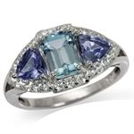 Silvershake 1.19ct Genuine Blue Aquamarine and White Topaz Gold Plated 925 Sterling Silver Right Hand Ring
