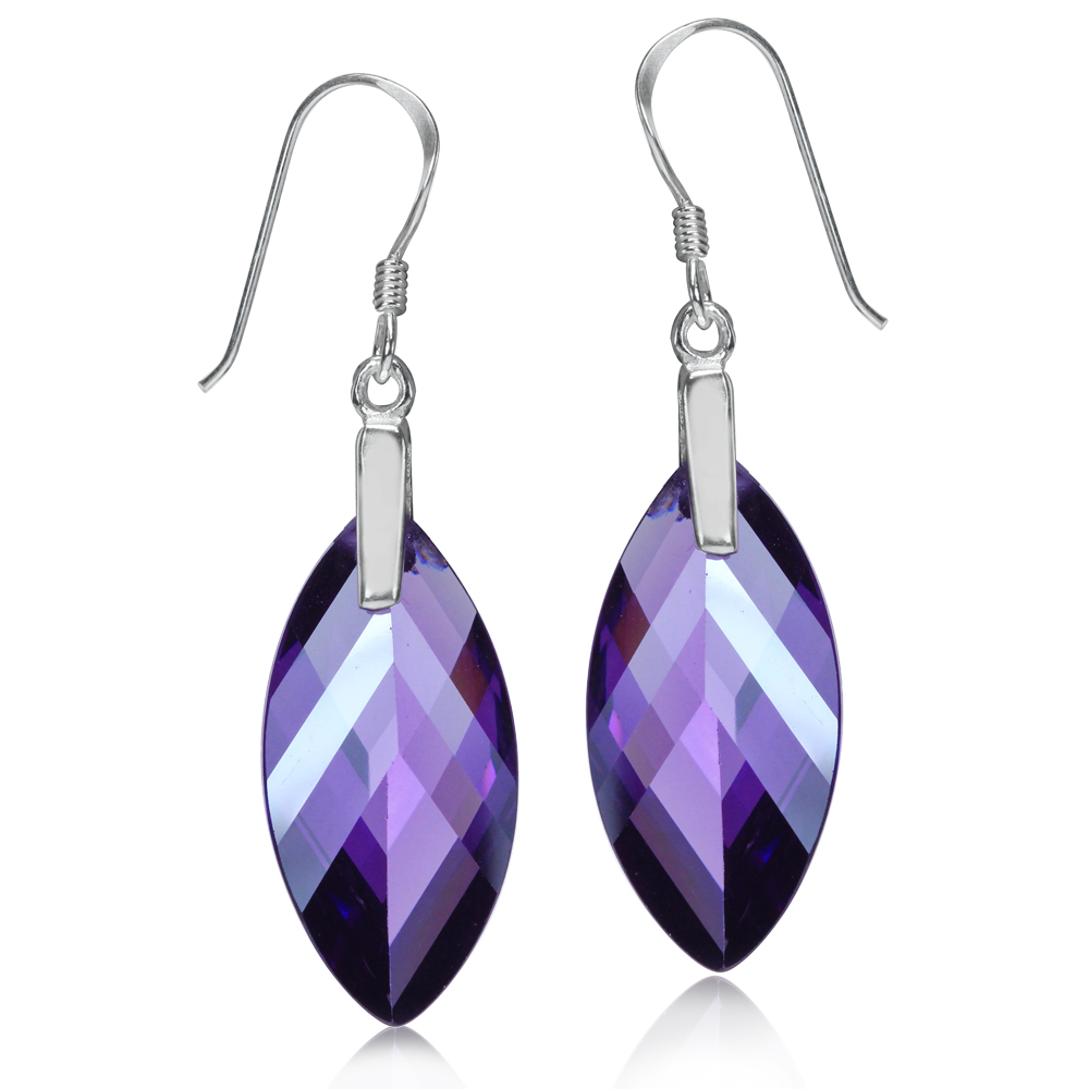  Purple CZ 925 Sterling Silver Drop Dangle Earrings MBGJ