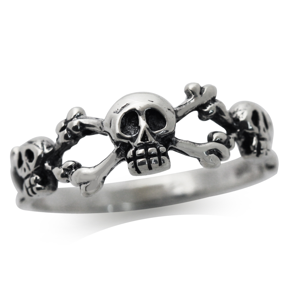 Skull Punk 925 Sterling Silver Mens Ring  