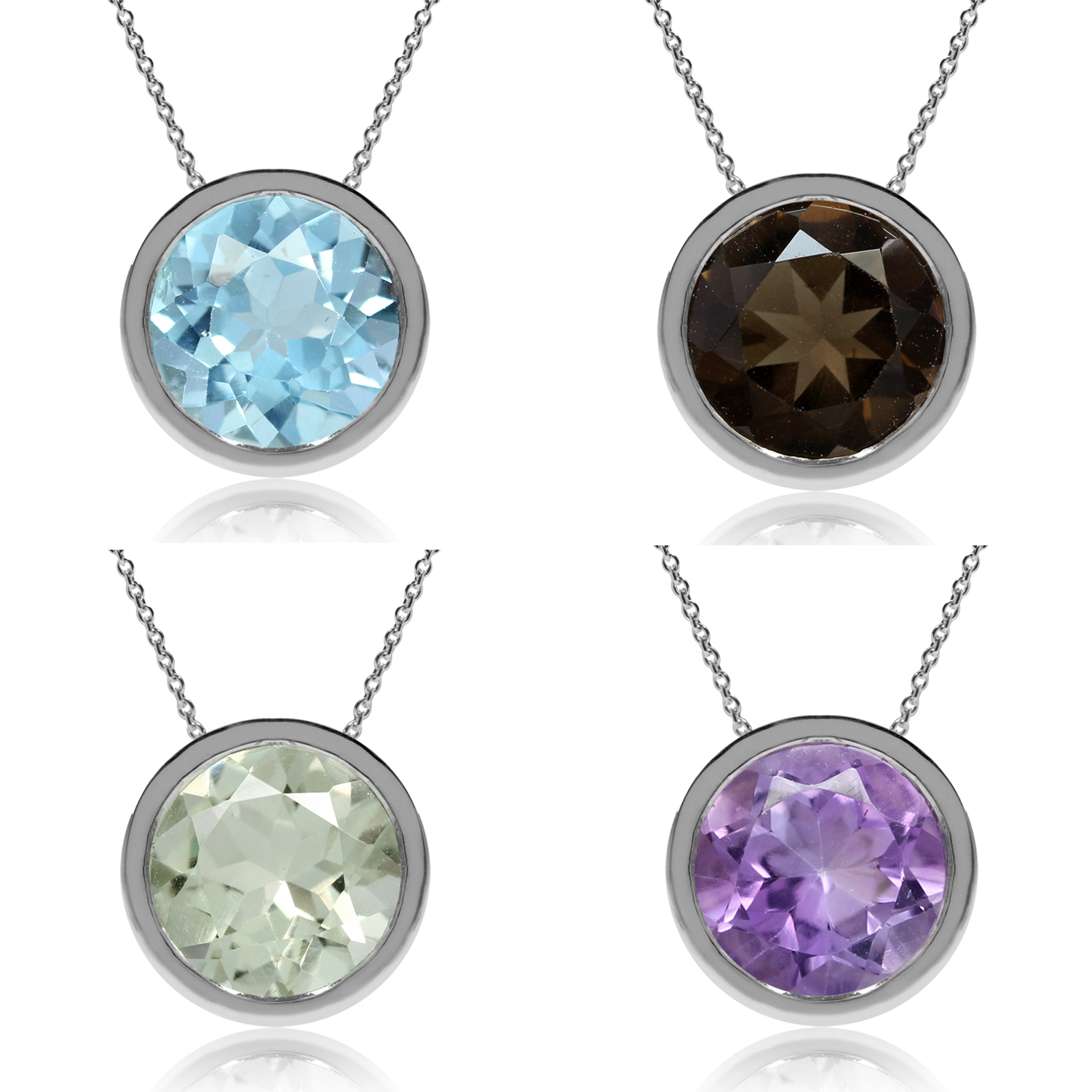 8MM Round Genuine Gemstone 925 Sterling Silver Floating Pendant w/Chain ...