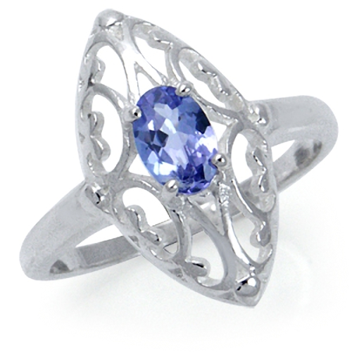 Natural Tanzanite 925 Sterling Silver Filigree Ring  